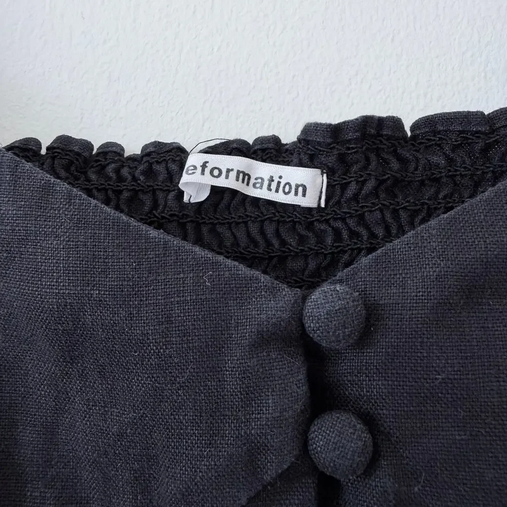 Reformation Hogan Long Sleeve Linen Top Black Size XS / 0